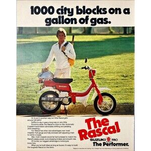 The Rascal Moped by Suzuki "1000 City Blocks per gallon" Vintage Print Ad 1979